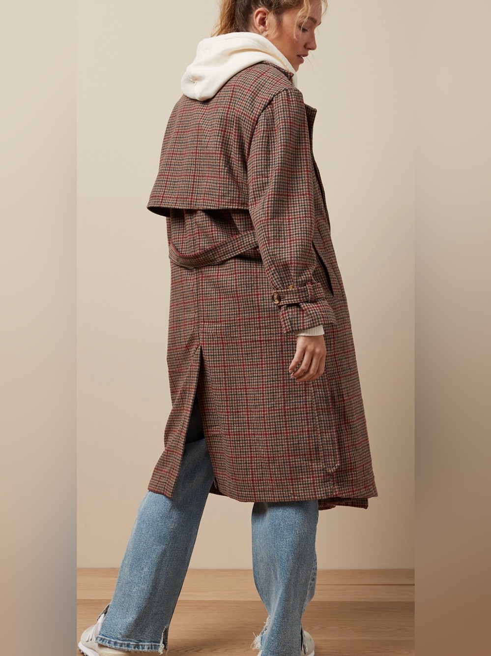 American Eagle Plaid Trench Coat - Picture 2 of 7